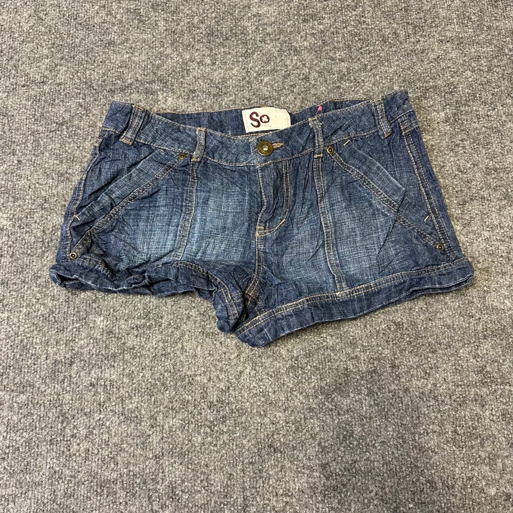 SO Denim Shorts Womens Size 7 Dark Wash Low Rise Cotton Cuffed Casual Summer